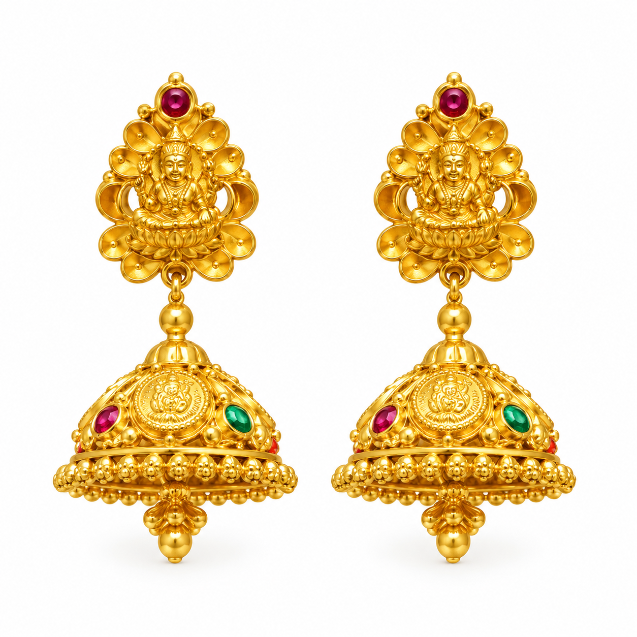 22K Gold Lakshmi Floral Jhumka