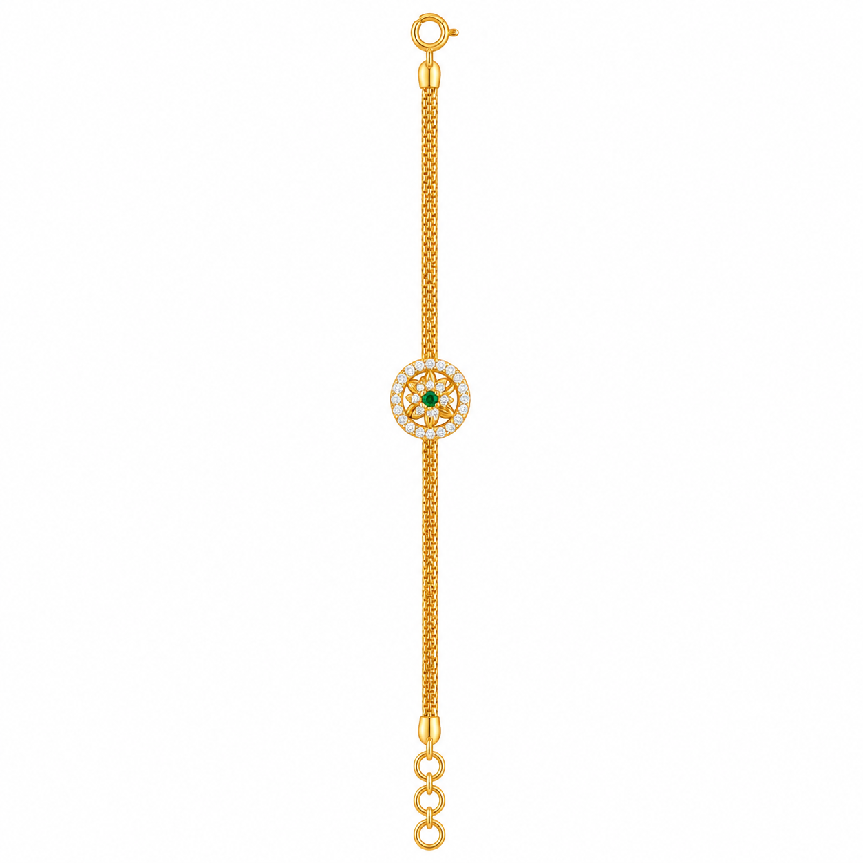 9K Gold Emerald Bloom Halo Charm Bracelet