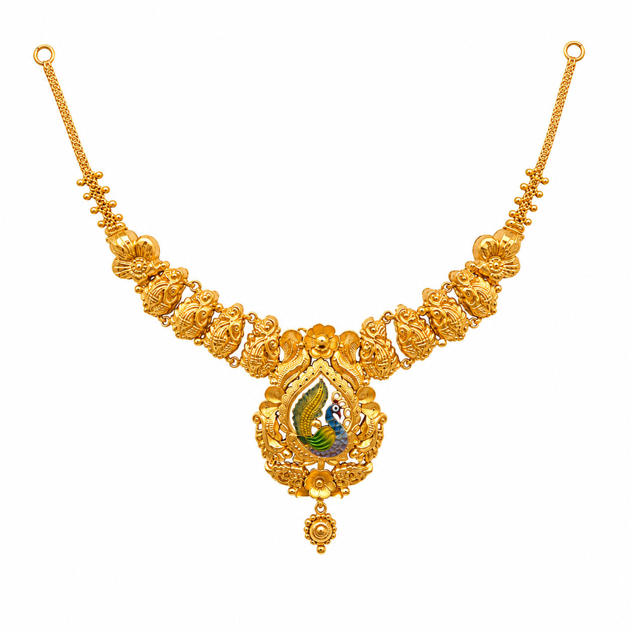 22K Gold Peacock Pendant Necklace