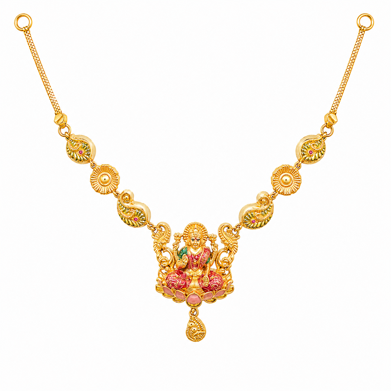 22K Gold Classic Lakshmi Pendant Necklace
