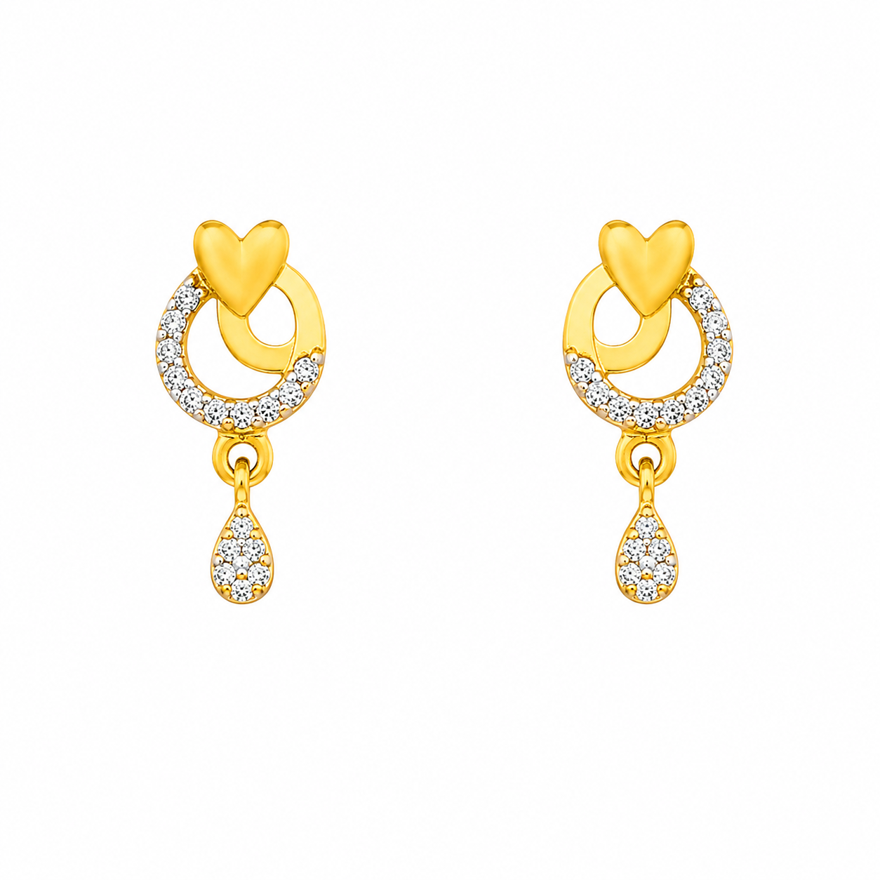 9K Gold Heart Halo Stone Drop Stud