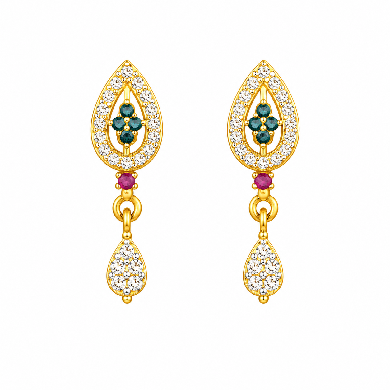 9K Gold Emerald Teardrop Stone Drop Stud