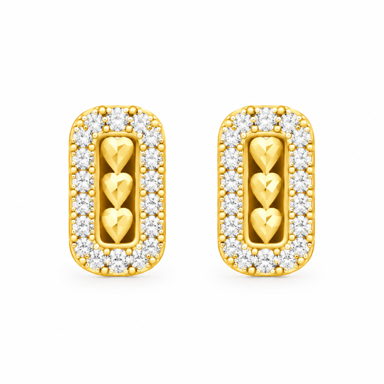 9K Gold Twin Heart Frame Stud