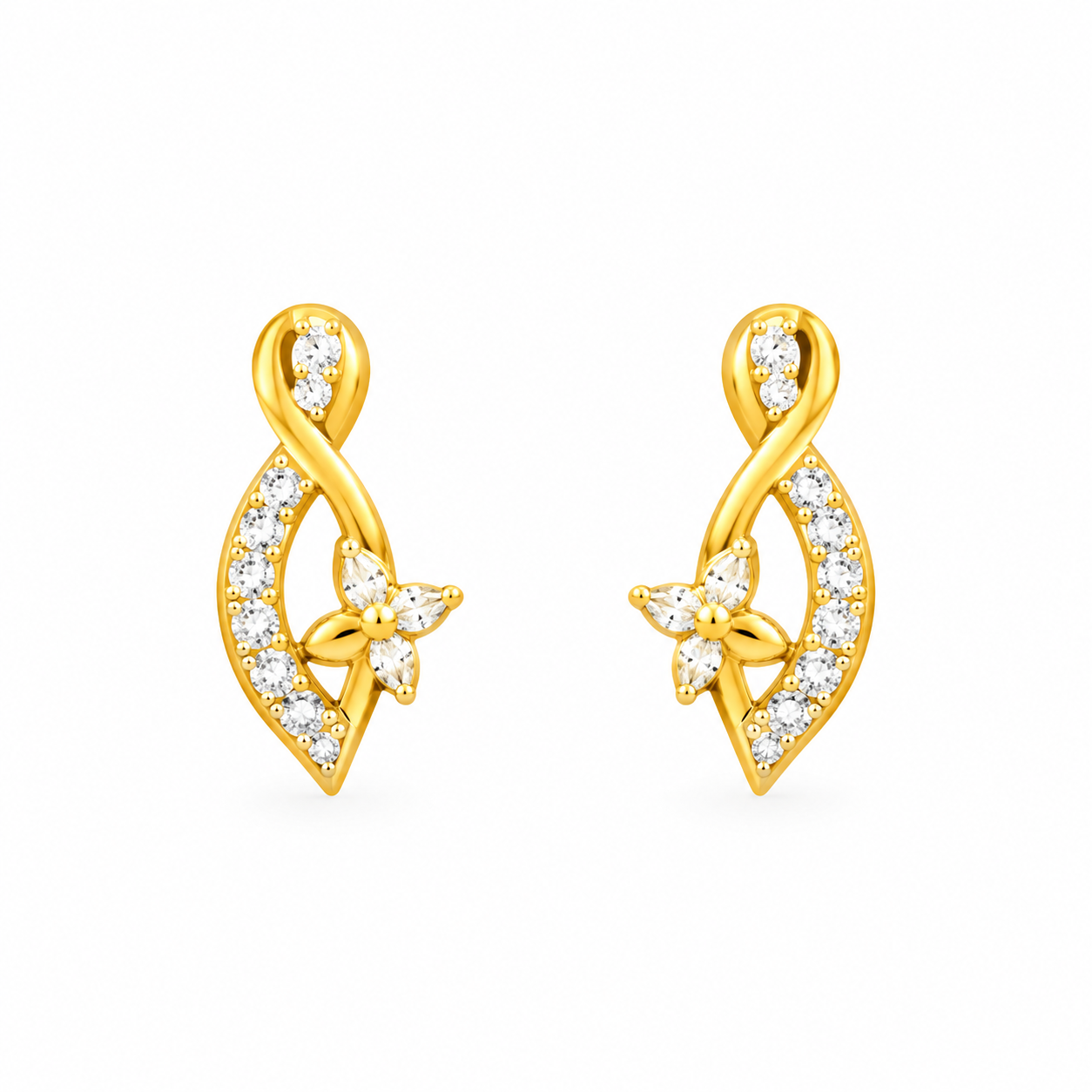 9K Gold Graceful Twisted Leaf Stud