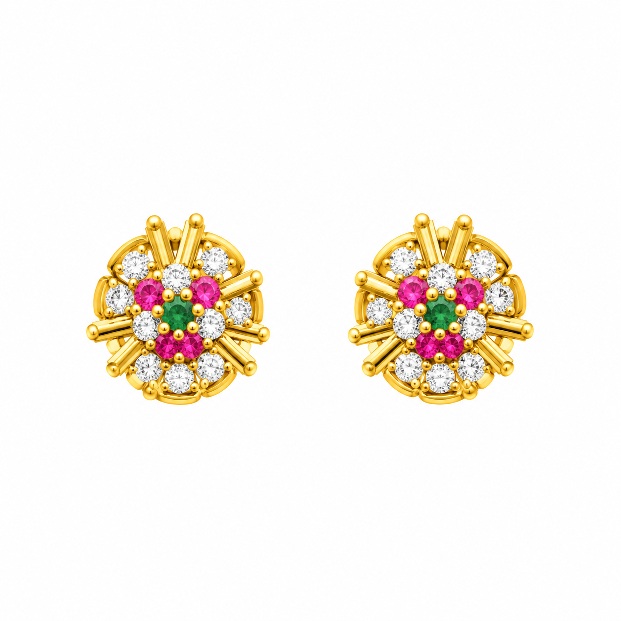 9K Gold Radiant Bloom Multicolour Stone Stud