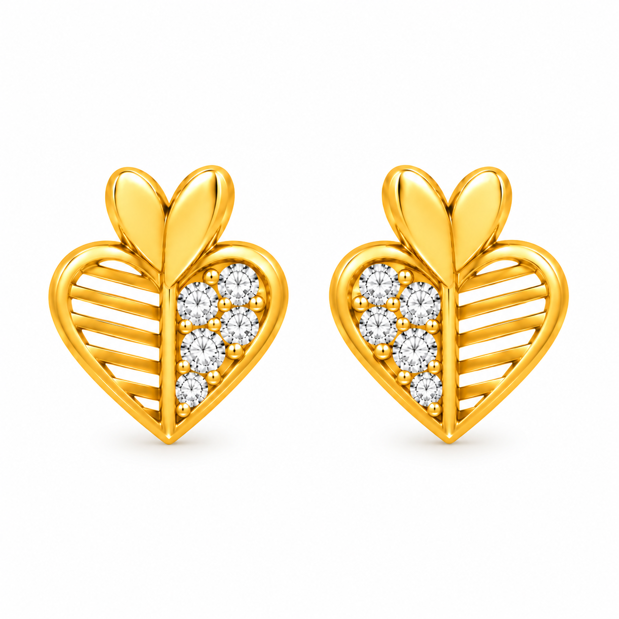 9K Gold Leaf Vein Stone Stud
