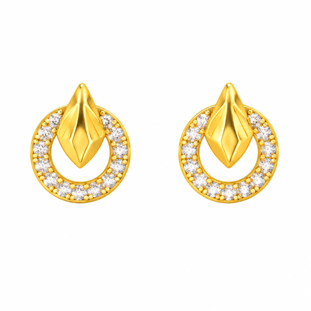 9K Gold Golden Flame Halo Stone Stud