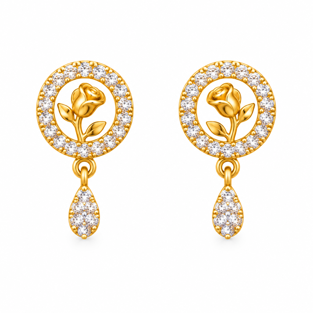 9K Gold Rose Bloom Stone Drop Stud