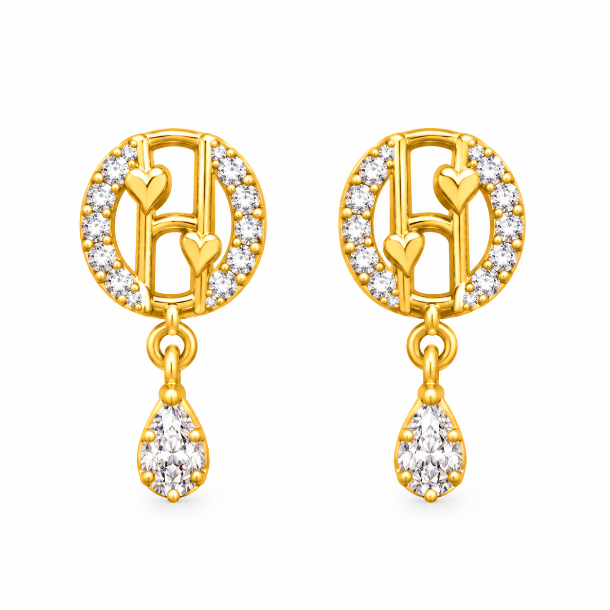 9K Gold Celeste Circle Stone Drop Stud