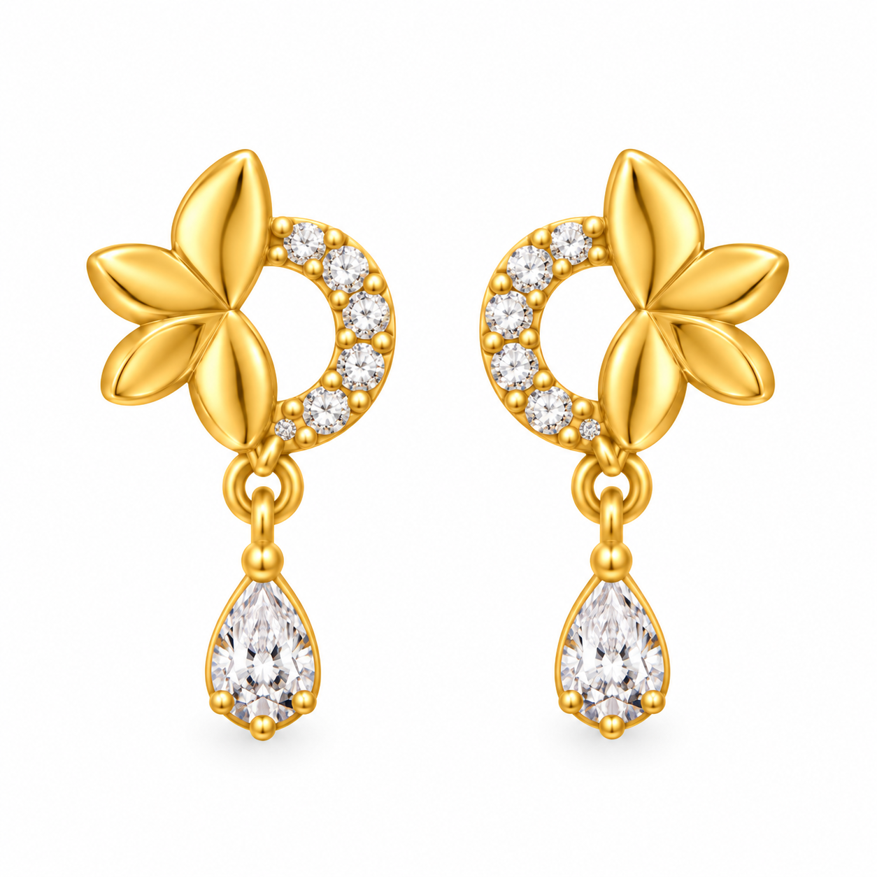 9K Gold Butterfly Bloom Stone Drop Stud