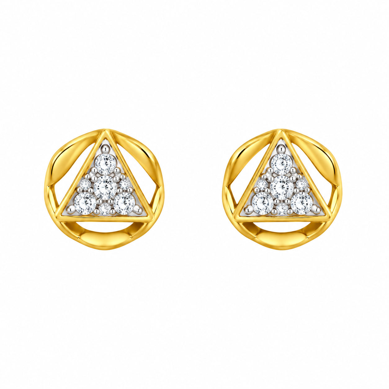 9K Gold Triangular Halo Sparkle Stud
