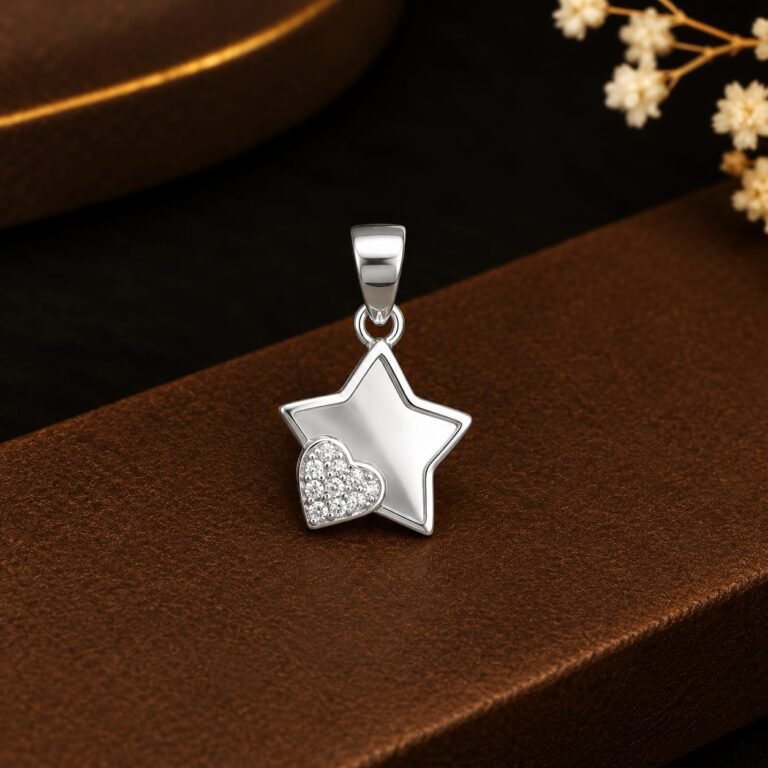 92.5 Silver Star Heart Pendant